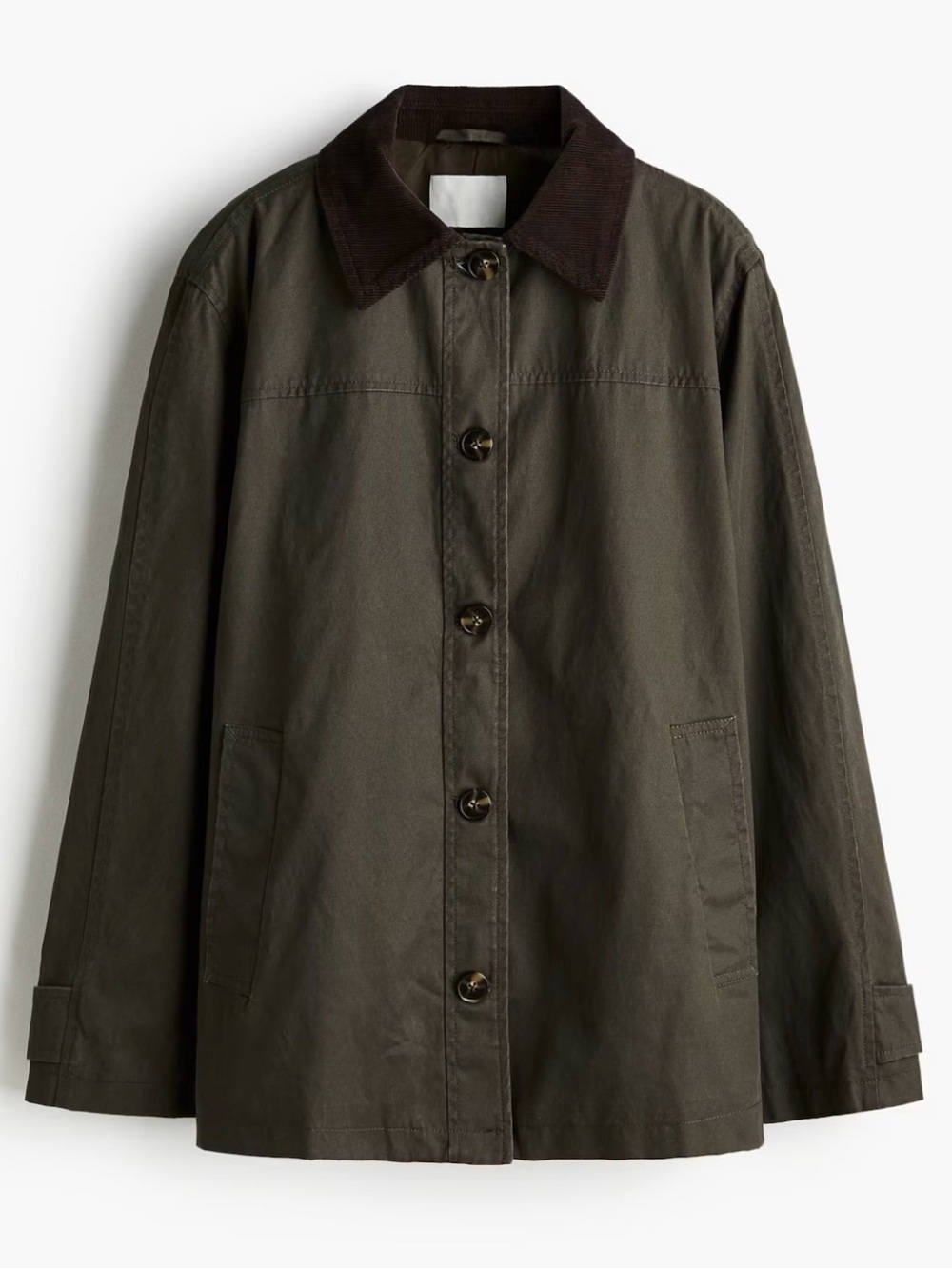 H&M Olive Barn Jacket with Brown Corduroy Collar
